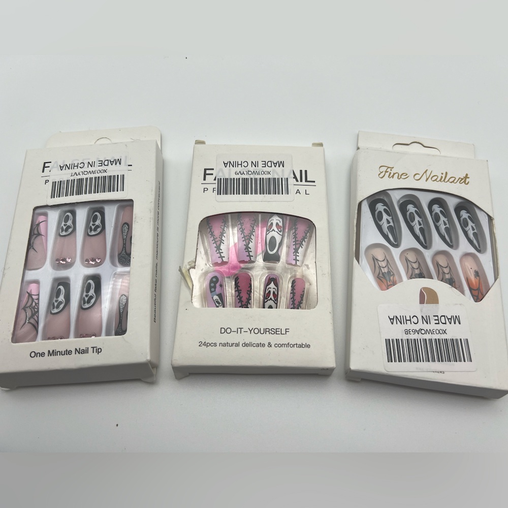 3 Packs Fake Nails Press On Extra Long Nails Halloween Themed Scream